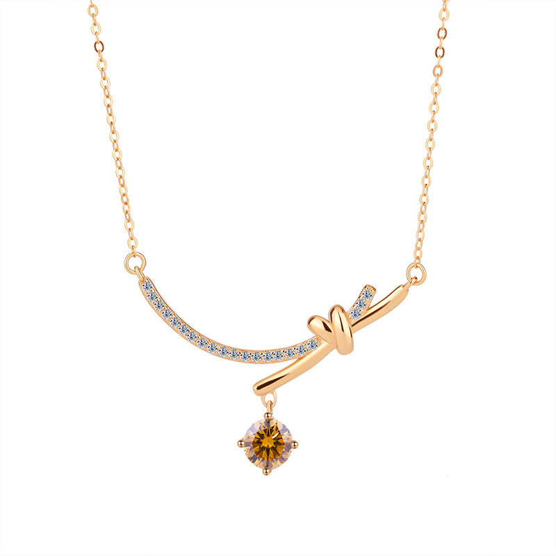 Amazon S925Silver Bowknot Smiley Moissanite Pendant Light Luxury High-end Feel Foreign Trade Collarbone Chain Factory Wholesale