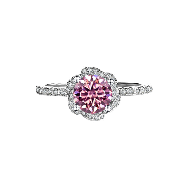Sterling Silver S925【Bloom】Rose Flower Moissanite Diamond Ring Female Hand Holding Flower Real Diamond Ring Wedding Proposal Girlfriend