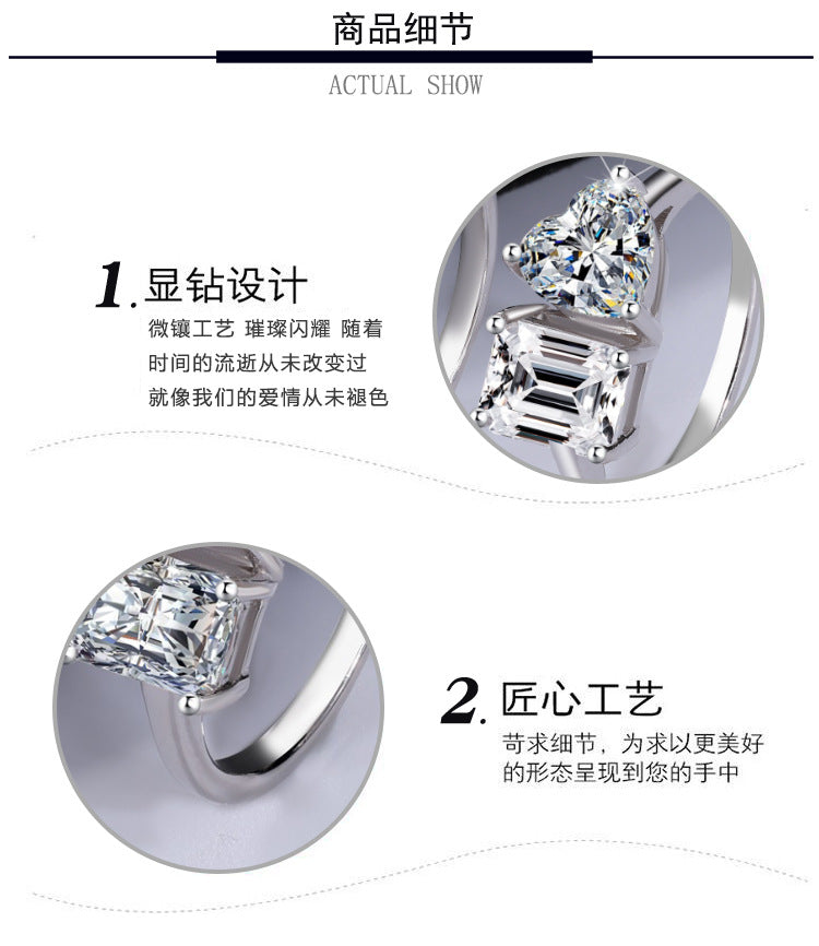 Cross-border European and American Live Streaming925Pure Silver Moissanite Classic1Carat Ring Irregular Moissanite Asymmetric Women's Ring