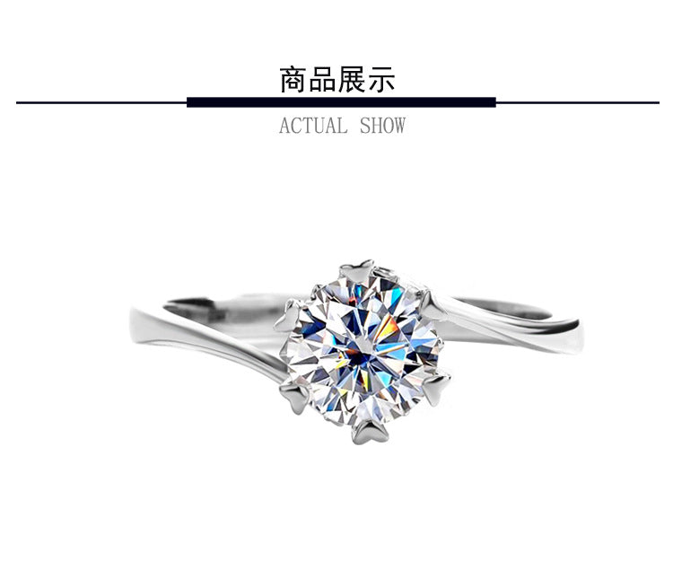 s925Sterling Silver Moissanite Ring Twisted Arm Snowflake Ring Six-Prong Classic Crown Moissanite Women's Ring Factory Direct Sale