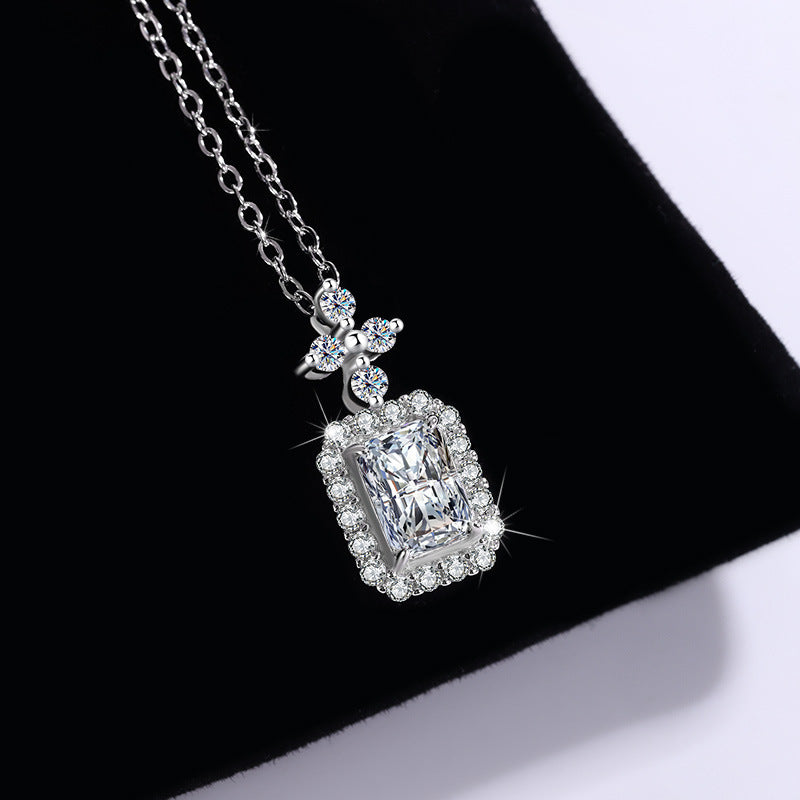 s925Silver pendant1Clarety Cut Moissanite Necklace for Women Fashionable Light Luxury Rectangular Pendant Collarbone Chain
