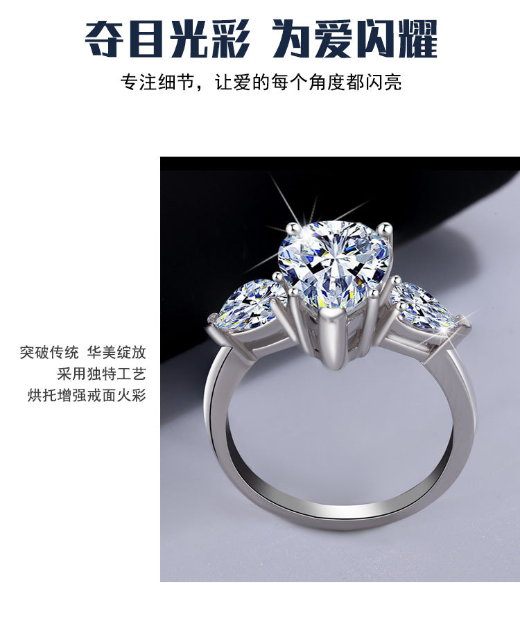 Best seller in europe and america S925Silver Moissanite Water Drop Pear-Shaped Ring with Luxurious Irregular Cut Diamonds 4Wholesale Women's Carat Rings