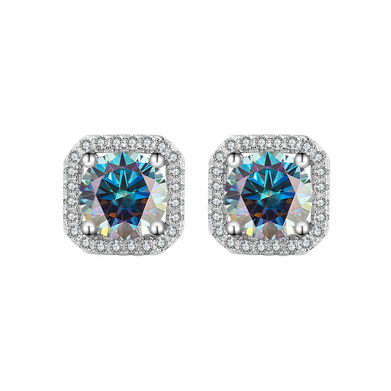 s925Pure Silver Genuine Moissanite Square Stud Earrings for Women Elegant Simple Moissanite Gift Earrings Live Streaming Source