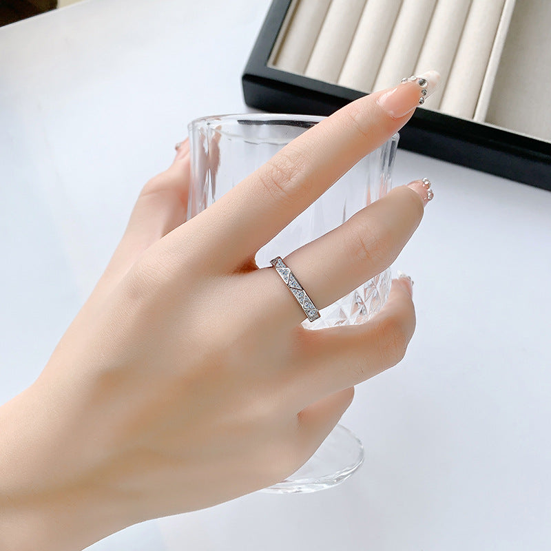 Cross-border hot selling S925Silver and You Companion Couple Rings Moissanite Full Inlay Row Rings Diamond-Shaped Rings Source Factory