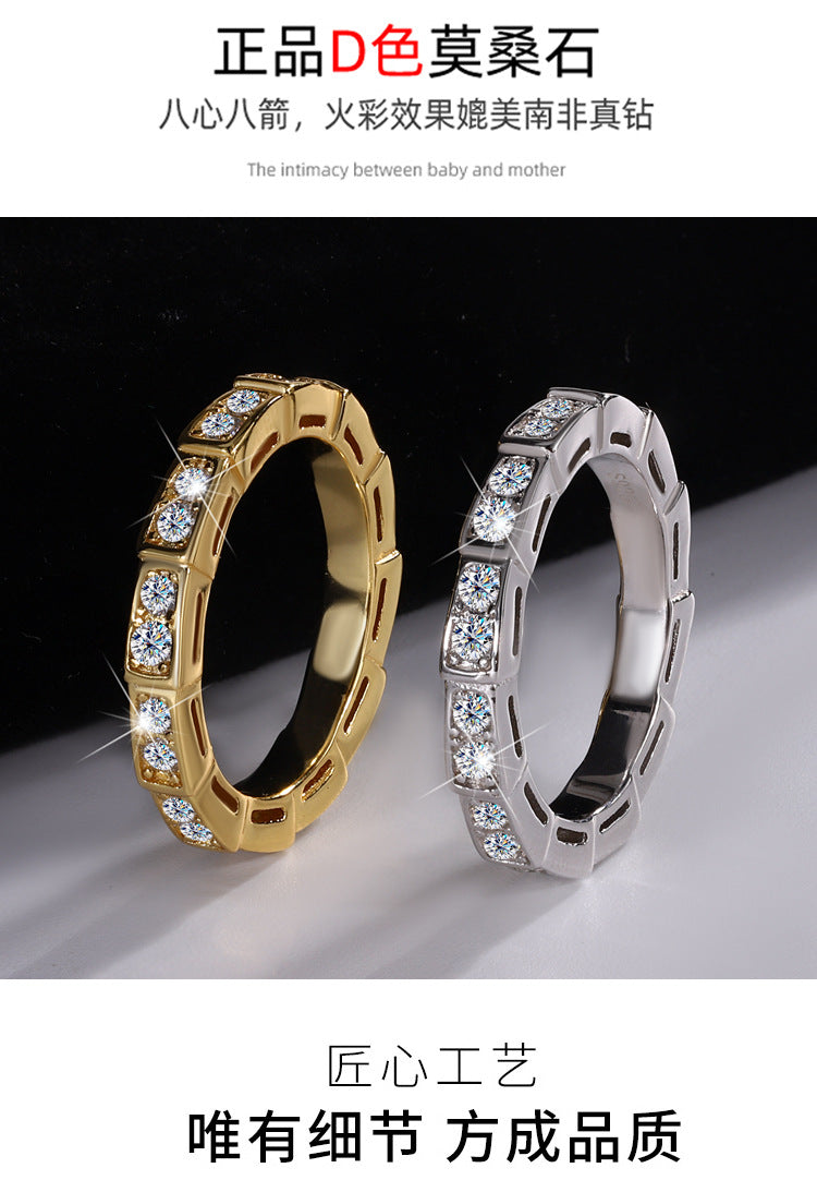 Cross-Border S925Pure Silver Korean Style Snake Ring High Micro Inlaid Full Diamond Fashion Versatile Unisex Ring Factory Wholesale