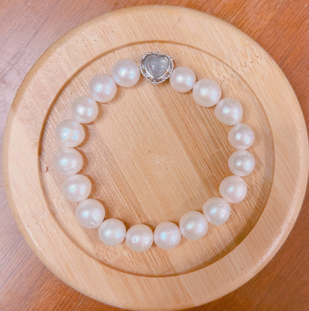 #901 Natural Pearl + Aquamarine Bracelete