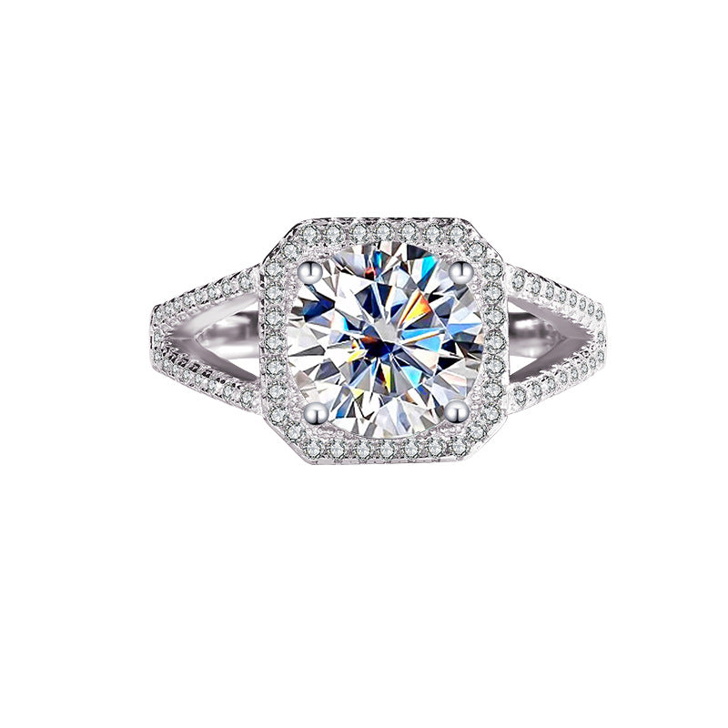 Exclusive for cross-border S925Silver Luxury Square Bag Colorful Moissanite Ring for Women Pure Silver White Gold Diamond Simulated Diamond Wholesale
