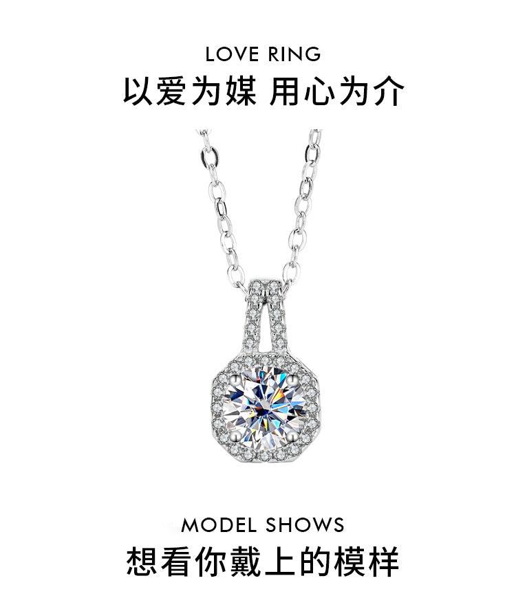 s925Sterling Silver1Clamoissanite Pendant Necklace Silver Pendant Women's Style T Home Square Diamond Pendant Jewelry Live Wholesale