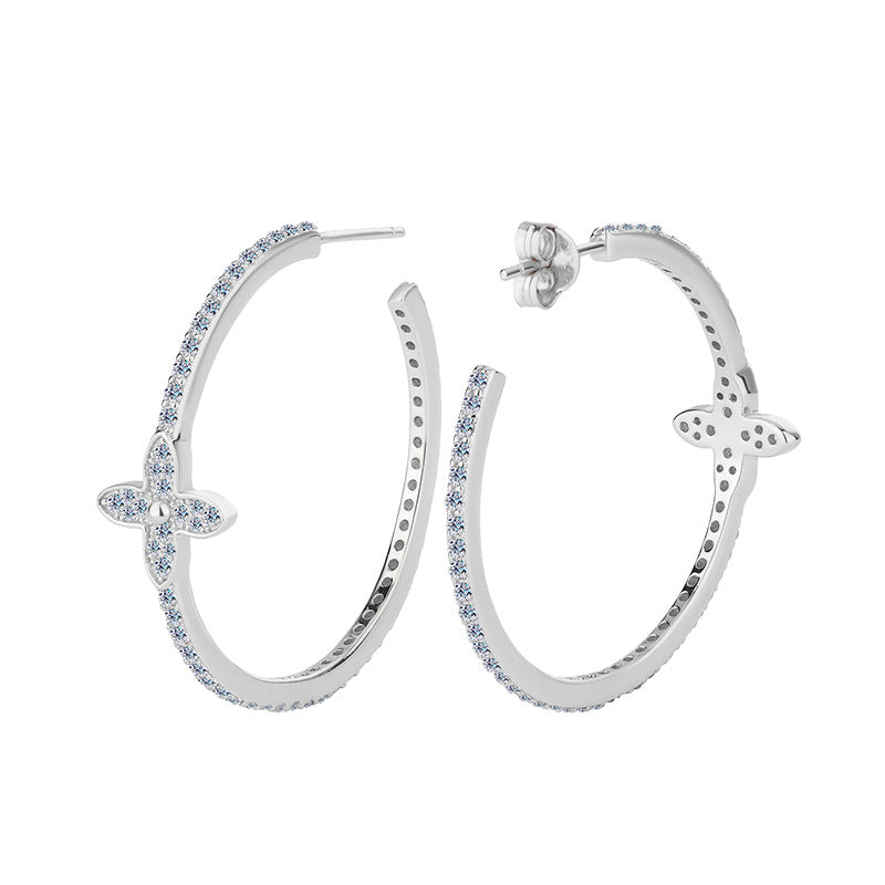 S925Pure Silver Moissanite European and American Style Flower Large Hoop Earrings Elegant Hoop High-end French Earrings Manufacturer Wholesale