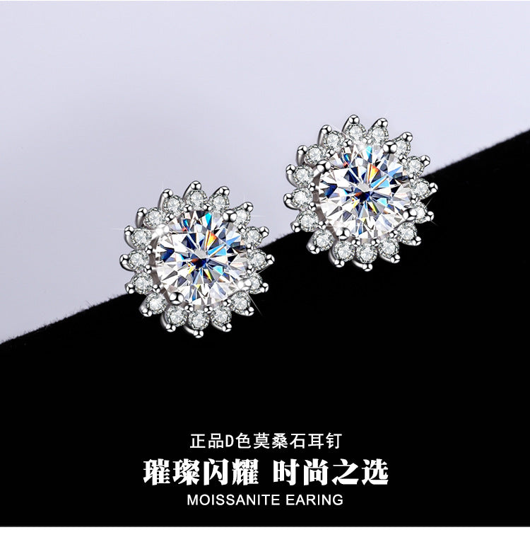 One piece dropshipping S925Pure Stone Sunflower Earrings Unisex Hip Hop Ear Jewelry High-end Jewelry Feel TikTok Wholesale