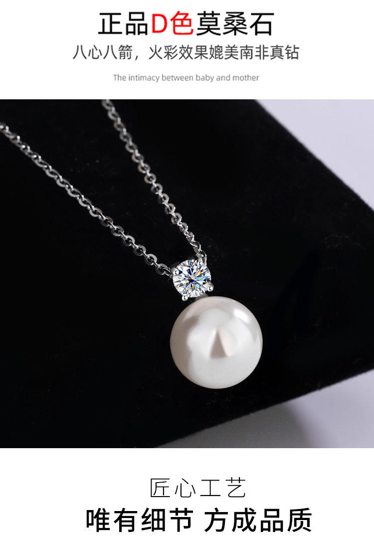 Exclusive for cross-border S925Pure Silver Classic Light Luxury Pearl Necklace Internet Celebrity Sweater Collarbone Chain Valentine's Day Qixi Festival Gift