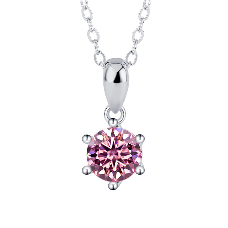 s925Sterling Silver Classic Six-Claw Pendant Moissanite Necklace for Women Classic Fashion Collarbone Chain Jewelry Direct Wholesale