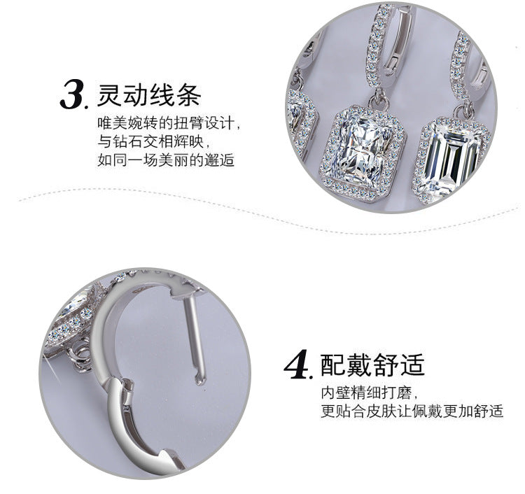 Cross-border Hot Selling Moissanite Earrings S925Silver Grandmother Cut Earrings with Luxurious Inlay High-Grade Moissanite Studs Factory Wholesale