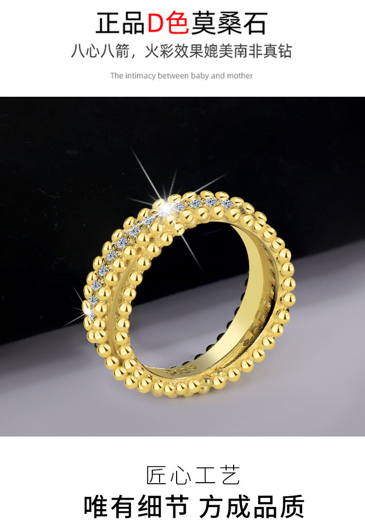 Cross-Border S925Sterling Silver Kaleidoscope Bead Edge Twist Arm Cross Full Diamond Moissanite Ring for Women Starry Sky Versatile Band Ring