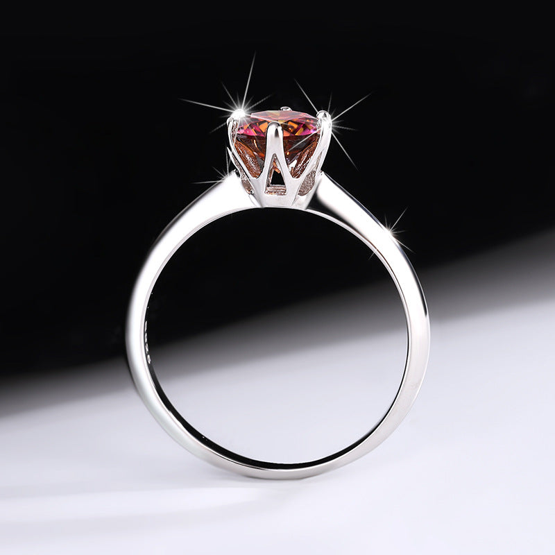 S925Sterling Silver Ring T Home Six-Prong Colorful Moissanite Women's Ring Classic Six-Prong Diamond Ring Proposal Ring Wholesale