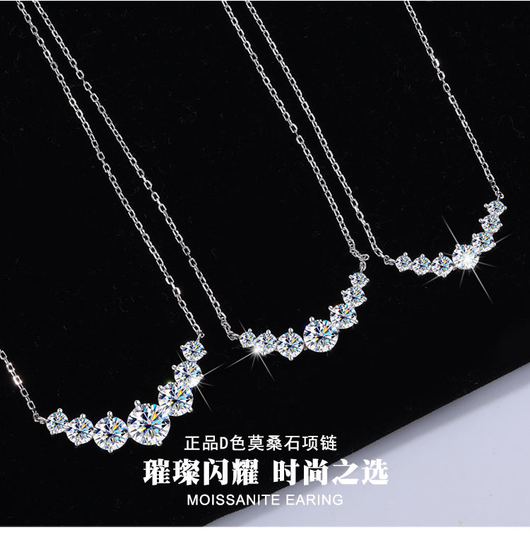 S925Pure Silver Smiling Seven Princess Moissanite Necklace High-end Versatile Collarbone Chain Moissanite Pendant Wholesale
