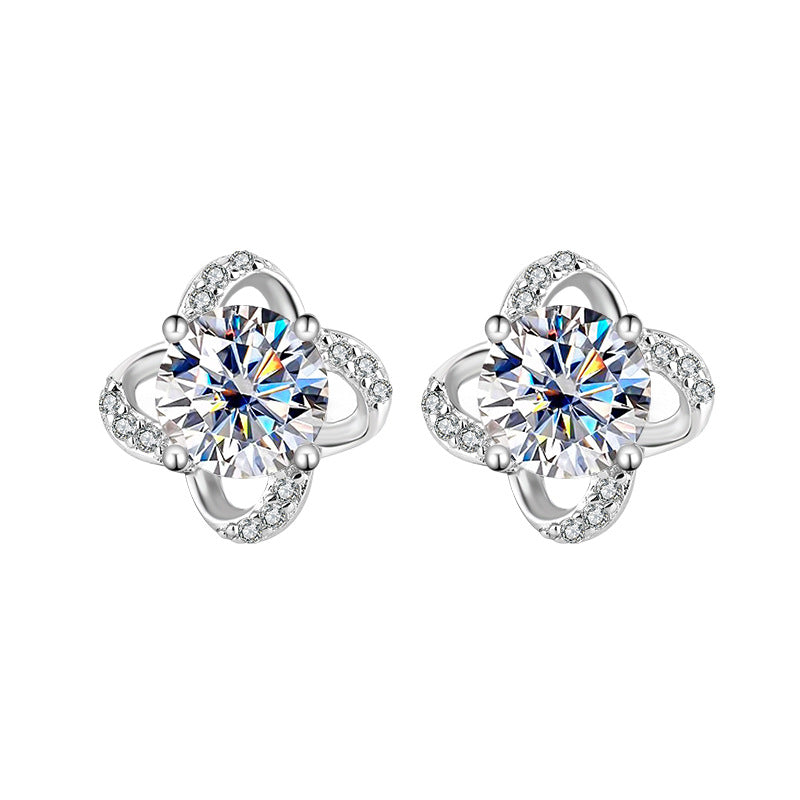 s925Pure Silver Genuine Moissanite Four-Leaf Clover Earrings Elegant Simple Moissanite Gift Ear Jewelry Live Streaming Source