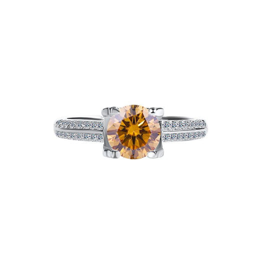 Cross-Border Genuine Four-Claw Double Row Bull Head Style Ring for Women, Pure Silver Moissanite Simulated Diamond Couple Ring, Wedding Ring for Women