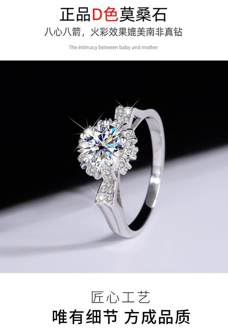 Sterling Silver Moissanite Cat Ear Flower Holding Couple Rings Pair Rings Real Diamond Diamond Ring Proposal Wedding Birthday Gift