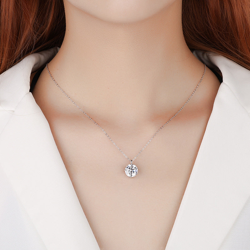 S925Sterling Silver Classic Four-Claw Moissanite Pendant Necklace for Women Fashion High-End Collarbone Chain Jewelry Wholesale