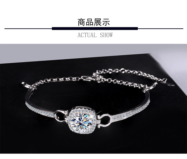 Cross-Border Europe and America S925Pure Silver Luxury Square Bracelet Moissanite Diamond Bangle Fashion High-end Moissanite Bracelet Wholesale