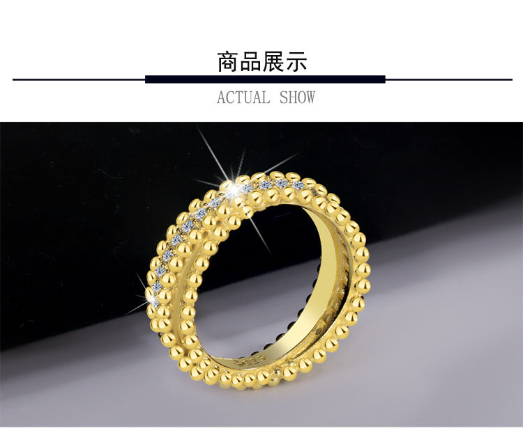 Cross-Border S925Sterling Silver Kaleidoscope Bead Edge Twist Arm Cross Full Diamond Moissanite Ring for Women Starry Sky Versatile Band Ring