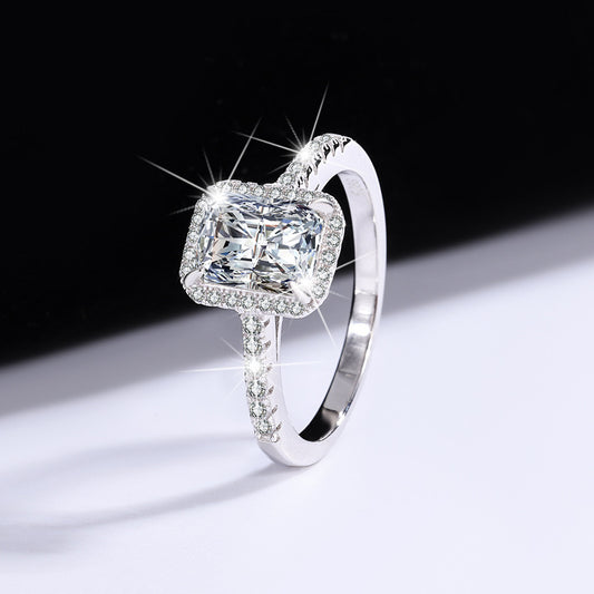 Amazon eBay Cross-Border Dropshipping Emerald Cut Irregular Shape Women's Sterling Silver Moissanite Closed Ring Factory Direct Sale