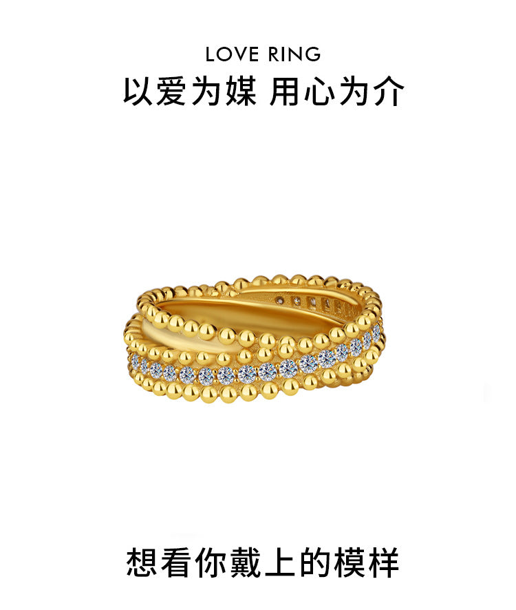 Cross-Border S925Sterling Silver Kaleidoscope Bead Edge Twist Arm Cross Full Diamond Moissanite Ring for Women Starry Sky Versatile Band Ring