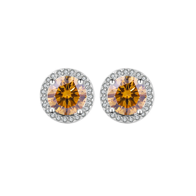 s925Pure Silver Genuine Moissanite Round Stud Earrings Elegant Simple Moissanite Gift Ear Jewelry Live Streaming Source