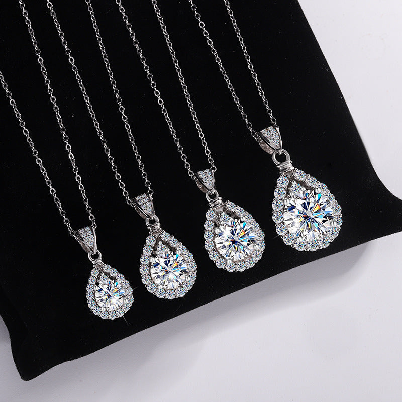 Cross-border hot selling S925Sterling Silver Moissanite Necklace for Women Water Drop Pendant High-end Fashion Versatile Necklace Wholesale