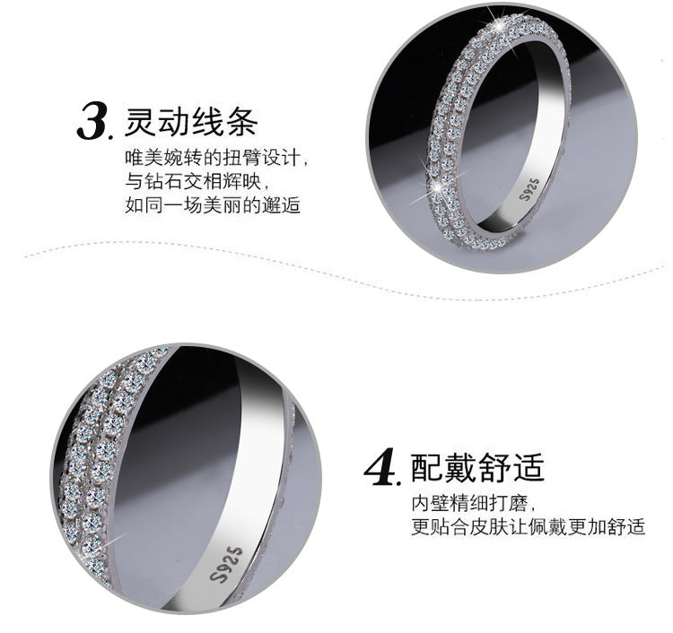 Cross-border hot sale S925Sterling Silver Moissanite Full Diamond Ring Fashionable Elegant Women's Ring Non-Fading Factory Wholesale