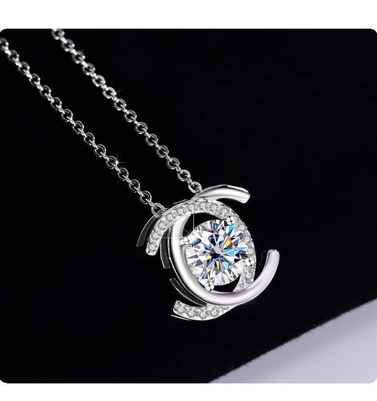 S925Sterling Silver Double C Xiaoxiangjia Necklace Moissanite Diamond Pendant Single Diamond Simple Luxury Versatile Collarbone Chain Wholesale