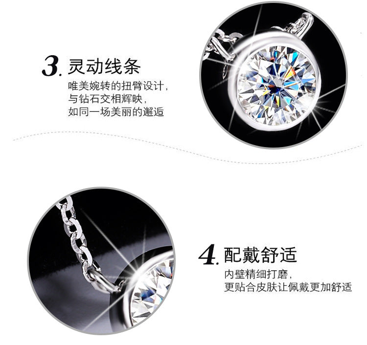 S925Pure Silver Bubble Necklace Moissanite Diamond One Carat Pendant Single Diamond Simple Luxury Versatile Collarbone Chain Wholesale
