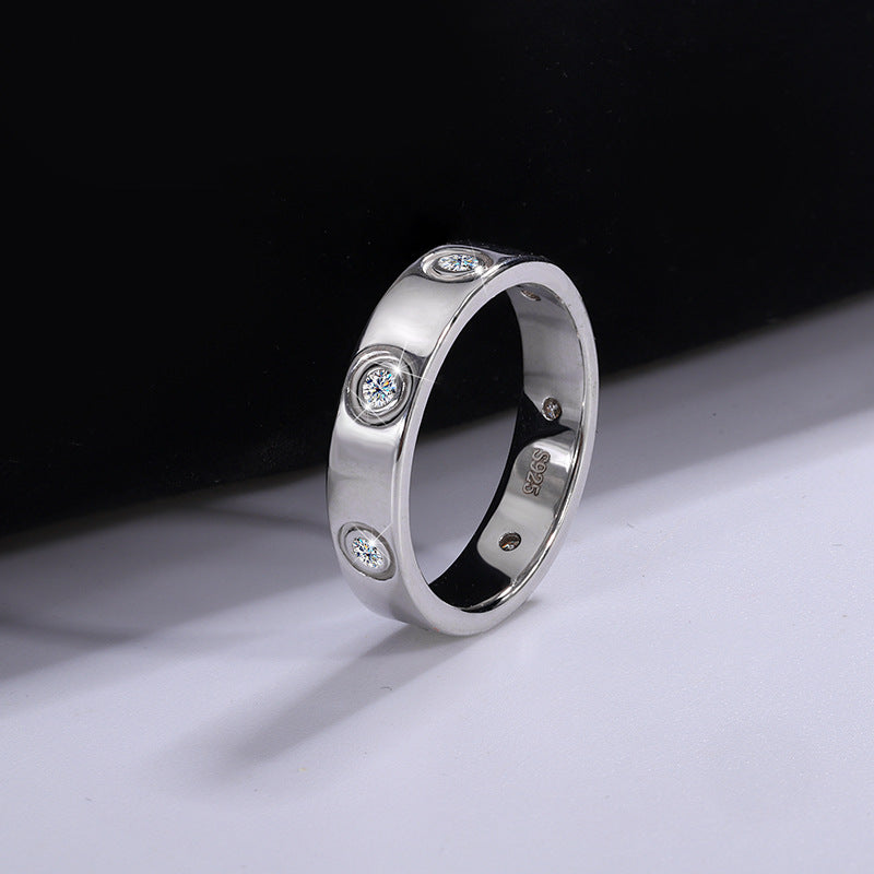 Manufacturer's Cross-Border Hot Sale925Silver Moissanite Simple7Diamond Women's Ring White Gold Diamond Simulated Diamond Ring Couple Ring