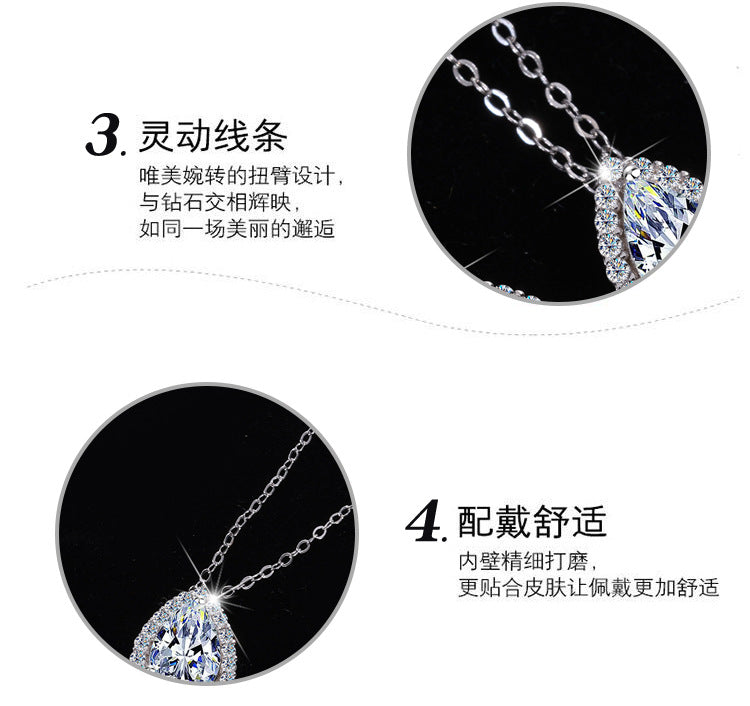 Cross-border hot selling S925Sterling Silver Water Drop Pendant Moissanite Pear Necklace for Women Simple Collarbone Chain Factory Wholesale