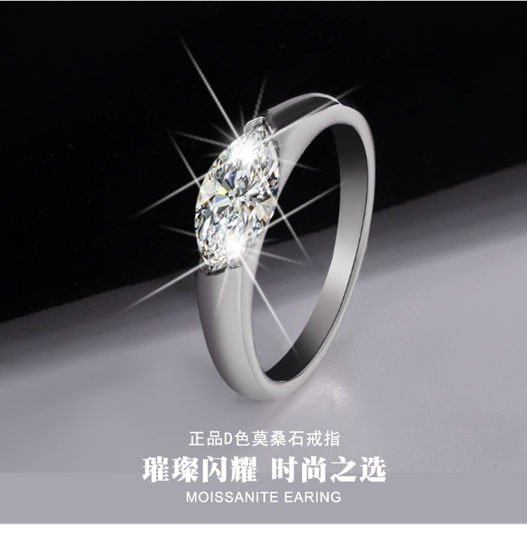 Cross-border hot selling S925Sterling Silver Horse Eye Ring1Carat Moissanite5×10mm Minimalist New Style with Advanced Design Sense