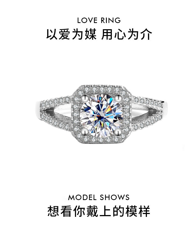 S925Sterling Silver Ring Double Row Square Moissanite Ring Proposal Wedding Women's Diamond Ring Manufacturer Wholesale Genuine Diamond Direct Sale