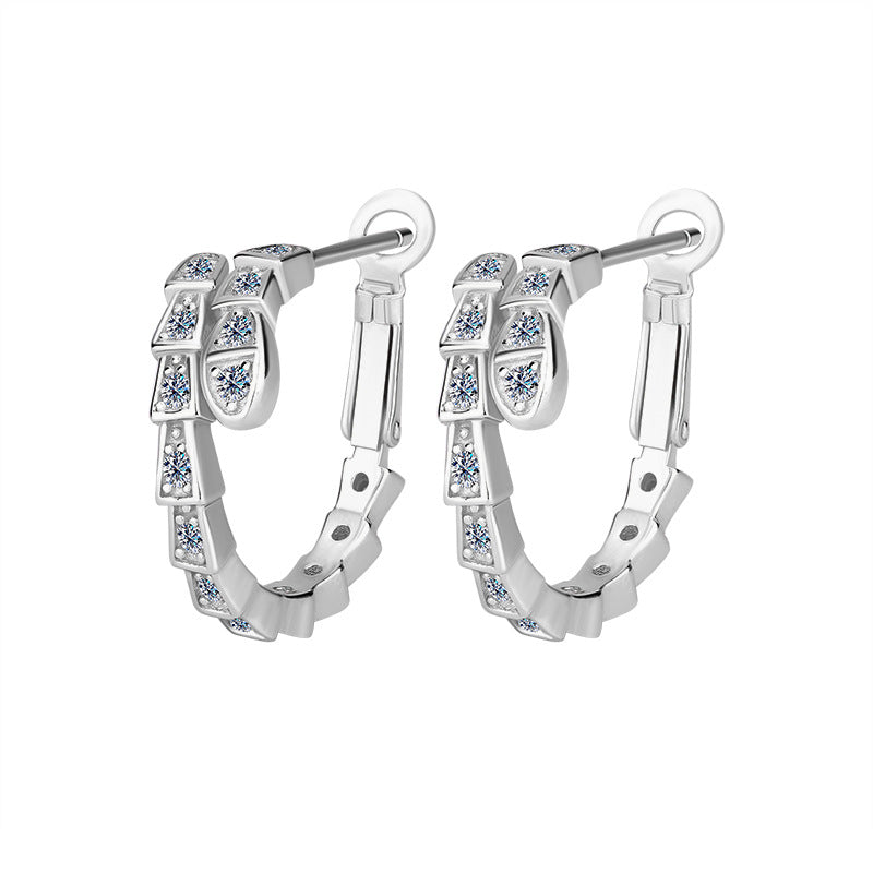Cross-Border Europe and America S925Pure Silver Full Moissanite Full Diamond Snake-shaped Earrings Female Moissanite Stone fashion High-end Sense Factory Wholesale