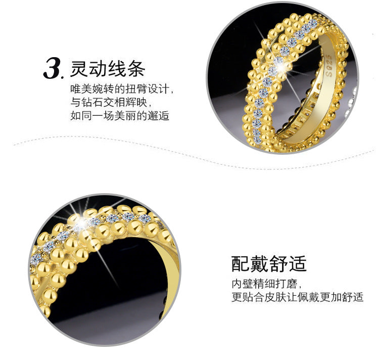 Cross-Border S925Sterling Silver Kaleidoscope Bead Edge Twist Arm Cross Full Diamond Moissanite Ring for Women Starry Sky Versatile Band Ring