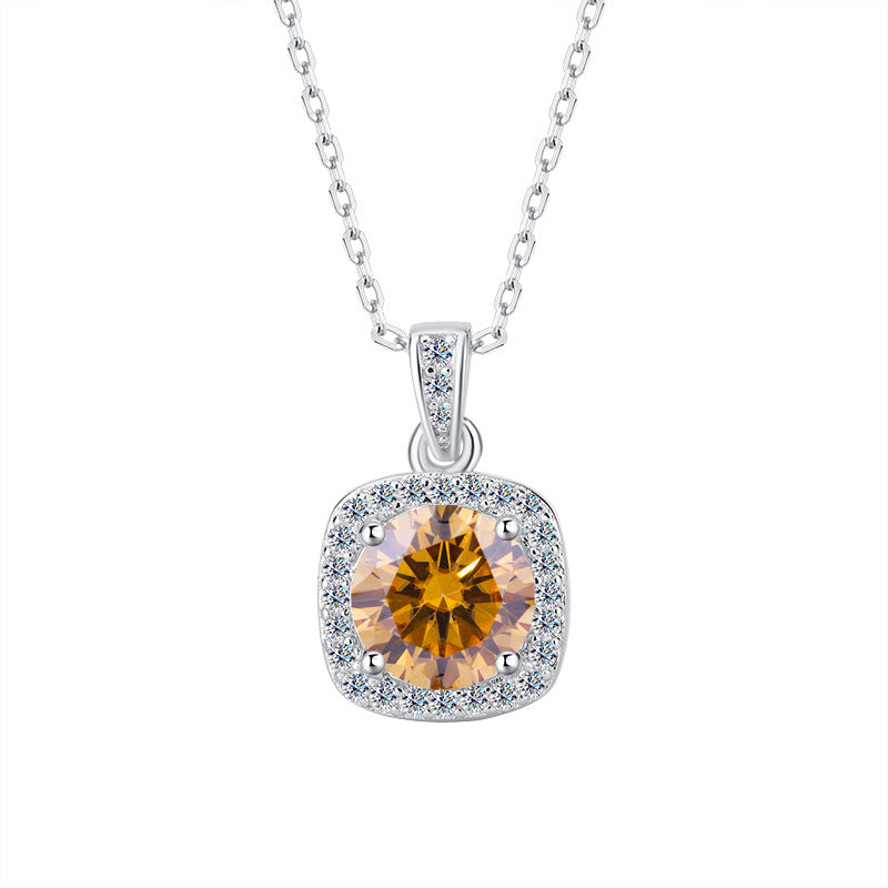 Cross-border hot selling S925Pure Silver Moissanite Square Pendant Necklace Light Luxury High-end Clavicle Chain Moissanite Pendant Wholesale