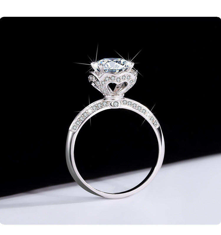 Exclusive for cross-border S925Silver Rose Fountain Colorful Moissanite Ring for Women Pure Silver Platinum Diamond Imitation Diamond Wholesale