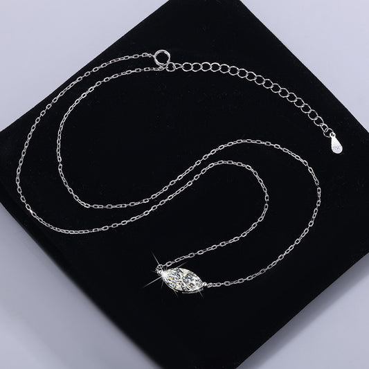 European and American Fashion Hot Item S925Sterling Silver Moissanite Horse Eye Necklace Simple Women's High-end Versatile Collarbone Chain Wholesale