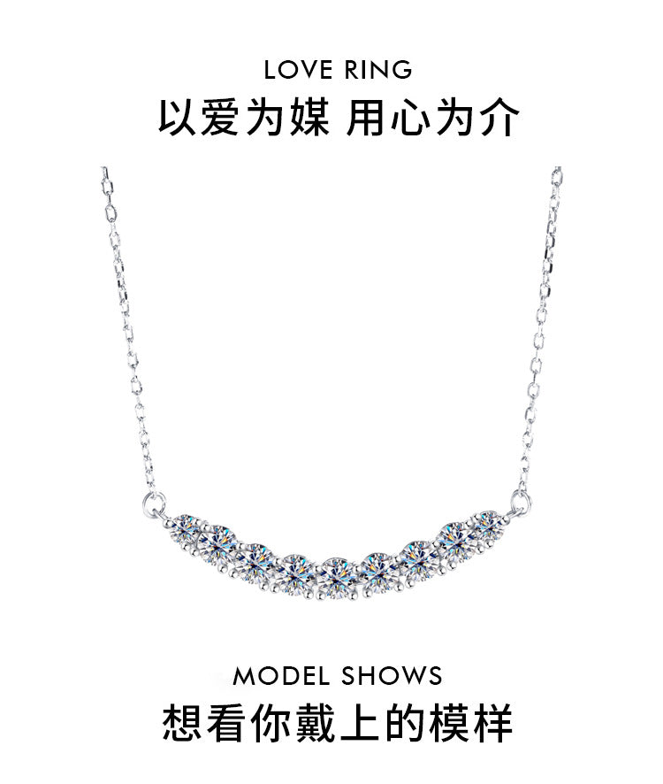 S925Silver Platinum Plated Moissanite Jewelry Pendant for Women Simple Smile Necklace2.4Clamoissanite Rainbow