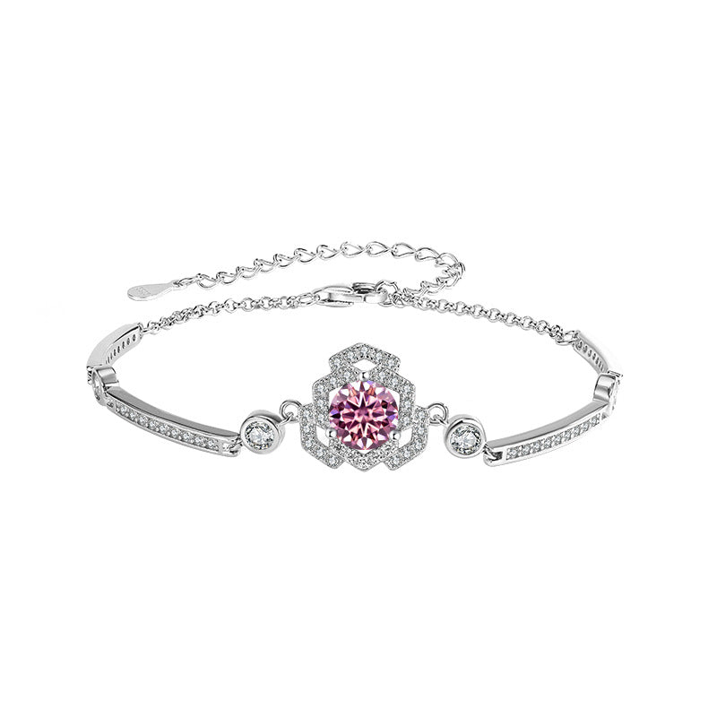 S925Silver Moissanite Rose Bracelet Moissanite Camellia Simple Style TikTok Kuaishou Live Streaming Factory Direct Sale