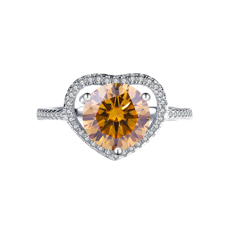 Exclusive for cross-border S925Silver Heart Women's Ring Colorful Moissanite Ring Women's Pure Silver White Gold Diamond Simulated Diamond Wholesale