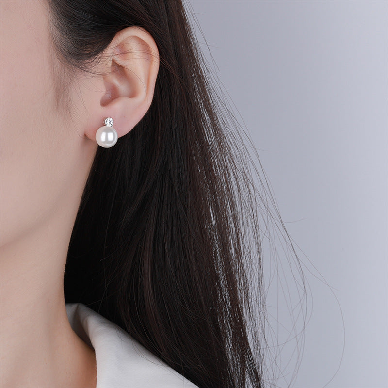 Cross-Border S925Silver Four-Prong Moissanite Inlaid Pearl Earrings Pearl Jewelry Internet Celebrity Fashion Versatile Earrings for Women