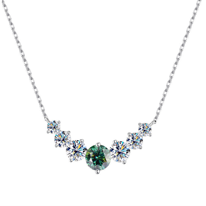 S925Pure Silver Smiling Seven Princess Moissanite Necklace High-end Versatile Collarbone Chain Moissanite Pendant Wholesale