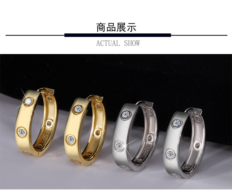 Cross-border hot selling S925Silver Moissanite Simple6Fashion High-End Women's Earrings Full Diamond Moissanite Ear Jewelry Wholesale