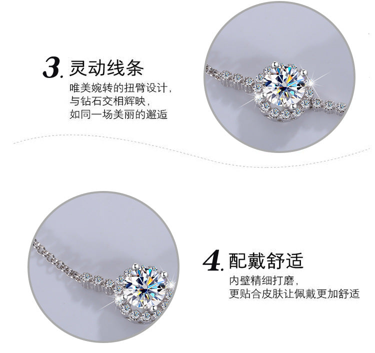 S925Sterling Silver Moissanite Round Bracelet Fashion Simple Small Daisy Bangle for Women Adjustable Size Factory Wholesale