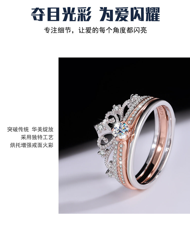 Cross-Border Exclusive Pure Silver Moissanite Castle Fireworks Layered Double Rose Gold Color-Blocked Women's Diamond Ring Factory Wholesale